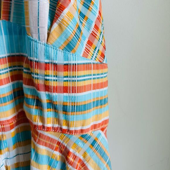 Vintage Finley Marilyn Halter Dress – Blue Orange Plaid – Size 10 – Open Back - Picture 5 of 12